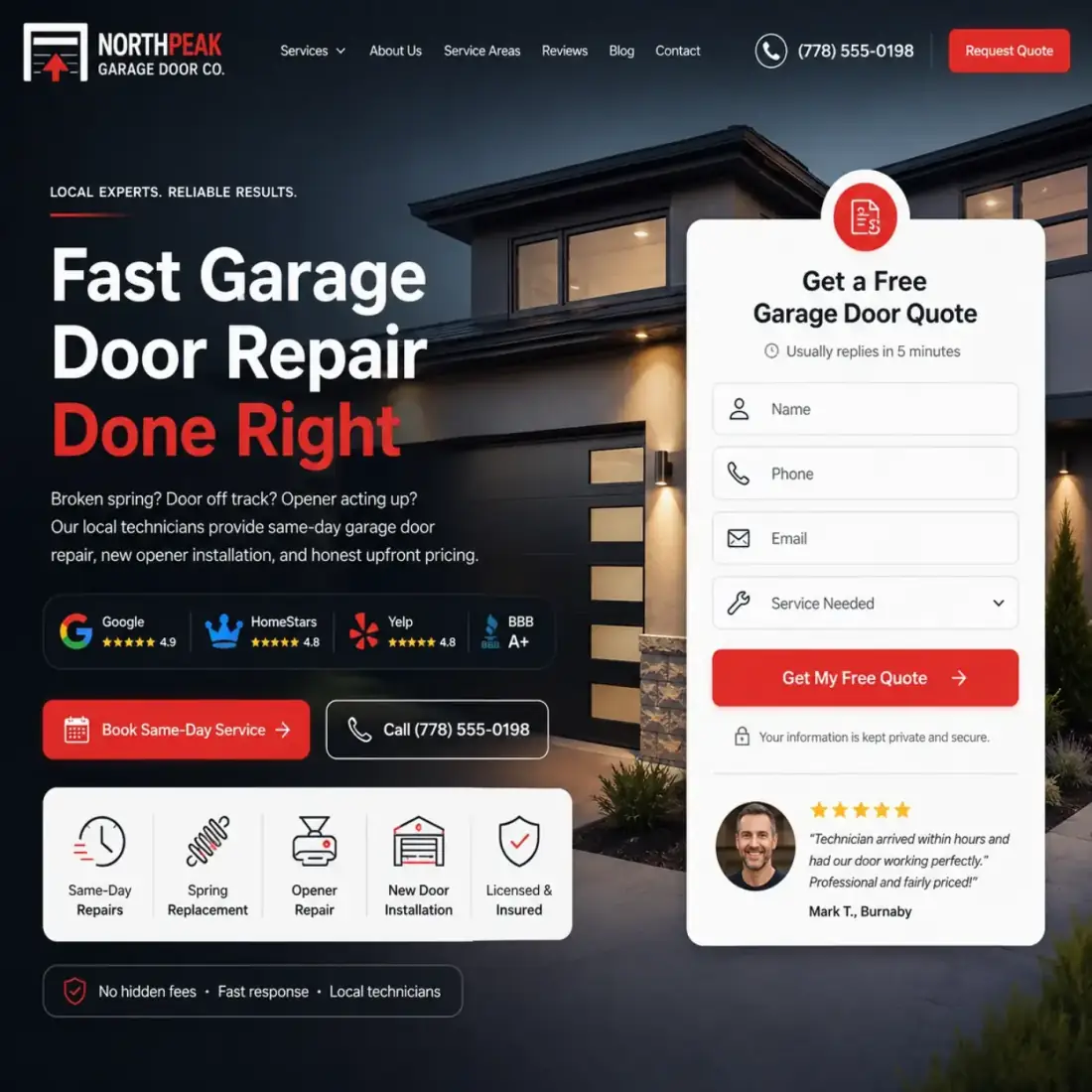 Garage Door Repair website preview